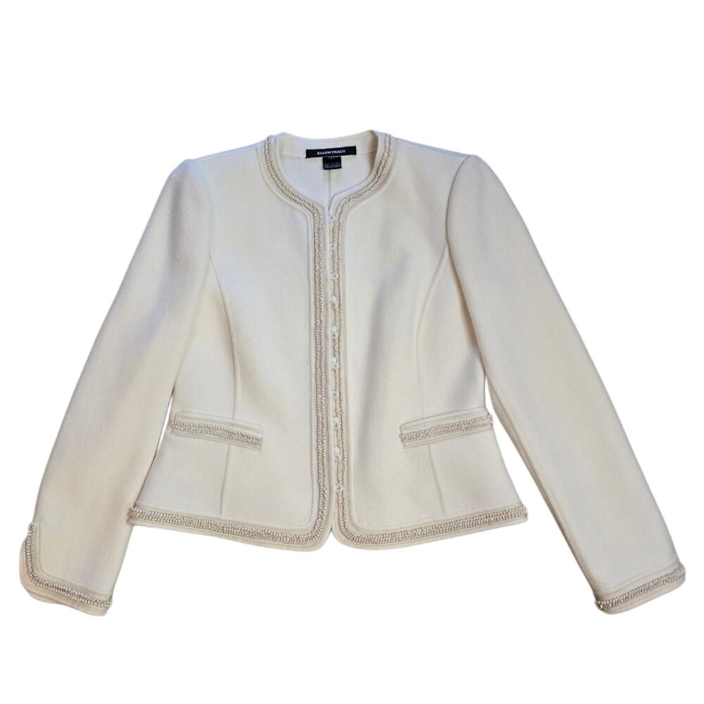 Ellen Tracy Petite Cream Ivory Wool Angora Blazer Jacket Size 6P Vintage - Picture 10 of 10